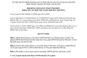 Nghị quyết 03/2008/NQ-HĐND thành lập phê chuẩn cơ cấu cơ quan chuyên môn Vĩnh Phúc