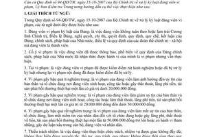 Hướng dẫn 11-HD/UBKTTW thực hiện Quy định 94-QĐ/TW  xử lý kỷ luật Đảng viên