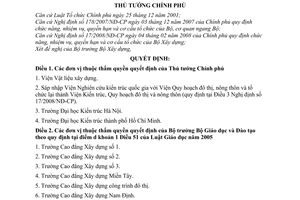 Quyết định  315/QĐ-TTg  các đơn vị sự nghiệp trực thuộc Bộ Xây dựng