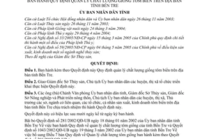 Quyết định  07/2008/QĐ-UBND  quy định quản lý chất lượng giống tôm biển trên địa bàn tỉnh Bến Tre