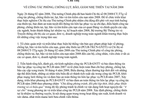 Chỉ thị 02/CT-BTTTT công tác phòng, chống lụt, bão, giảm nhẹ thiên tai năm 2008