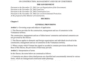 Decree No. 35/2008/ND-CP of March 25, 2008, on construction, management and use of cemeteries.