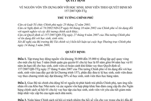 Quyết định  319/QĐ-TTg  nguồn vốn tín dụng đối với học sinh, sinh viên theo QĐ 157/2007/QĐ-TTg