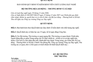 Quyết định 07/2008/QĐ-BLĐTBXH  quy định kiểm định viên chất lượng dạy nghề