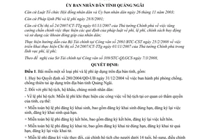 Quyết định 30/2008/QĐ-UBND bãi miễn một số phí lệ phí Quảng Ngãi