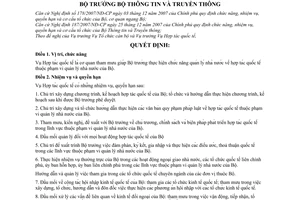 Quyết định  09/2008/QĐ-BTTTT  quy định chức năng, nhiệm vụ, quyền hạn và cơ cấu tổ chức của Vụ Hợp tác Quốc tế