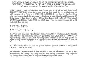 Hướng dẫn 118/HD-CS xác nhận liệt sỹ, thương binh quân nhân, công nhân