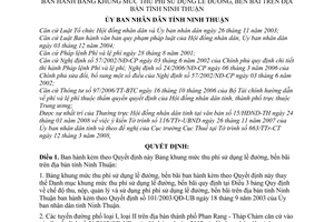 Quyết định  82/2008/QĐ-UBND  bảng khung mức thu phí sử dụng lề đường, bến bãi trên địa bàn tỉnh Ninh Thuận