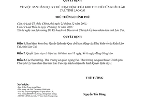 Quyết định  44/2008/QĐ-TTg  quy chế hoạt động của Khu Kinh tế cửa khẩu Lào Cai, tỉnh Lào Cai