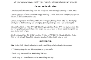 Quyết định 692/QĐ-UBND năm 2008 giá cước vận chuyển hành khách bằng xe buýt Thừa Thiên Huế