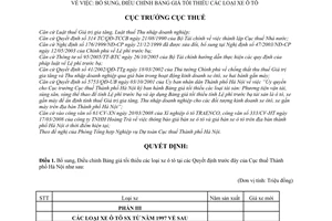 Quyết định 3482/QĐ-CT-THNVDT  bổ sung, điều chỉnh bảng giá tối thiểu các loại xe ô tô