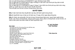 Quyết định  15/2008/QĐ-BTC  quy chế hành nghề chứng khoán