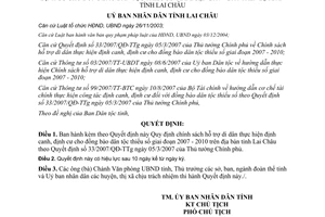Quyết định 09/2008/QĐ-UBND hỗ trợ di dân định cư cho đồng bào dân tộc thiểu số 2007 2010 Lai Châu