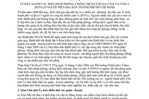 Chỉ thị 06/2008/CT-UBND đẩy mạnh biện pháp phòng chống dịch cúm gia cầm cúm A H5N1 ở người địa bàn Hồ Chí Minh