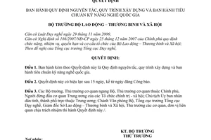 Quyết định  09/2008/QĐ-BLĐTBXH  quy định nguyên tắc, quy trình xây dựng và tiêu chuẩn kỹ năng nghề quốc gia