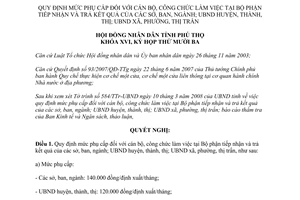 Nghị quyết 134/2008/NQ-HĐND phụ cấp cán bộ công chức bộ phận tiếp nhận trả kết quả Phú Thọ