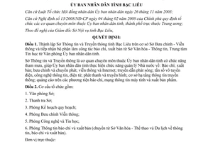 Quyết định 07/2008/QĐ-UBND thành lập Sở Thông tin Truyền thông Bạc Liêu