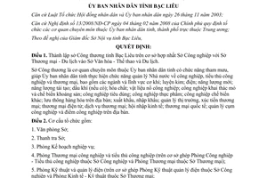 Quyết định 04/2008/QĐ-UBND thành lập Sở Công thương Bạc Liêu