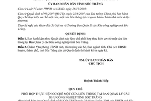 Quyết định 91/QĐ-UBND 2008 thực hiện cơ chế một cửa tại Ban Quản lý Khu công nghiệp Sóc Trăng