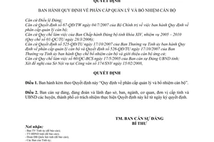 Quyết định 13/QĐBCSĐ-UBND phân cấp quản lý bổ nhiệm cán bộ