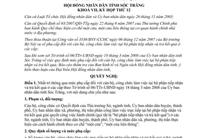 Nghị quyết 02/2008/NQ-HĐND mức phụ cấp cán bộ công chức Bộ phận tiếp nhận trả kết quả Sóc Trăng