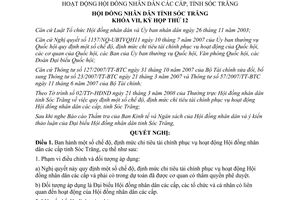 Nghị quyết 07/2008/NQ-HĐND chế độ định mức chi tiêu tài chính phục vụ hoạt động Hội đồng nhân dân Sóc Trăng