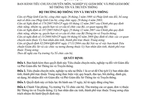 Quyết định  11/2008/QĐ-BTTTT tiêu chuẩn chuyên môn, nghiệp vụ giám đốc và phó giám đốc Sở Thông tin và Truyền thông