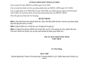 Quyết định 10/2008/QĐ-UBND thẩm định dự thảo văn bản quy phạm pháp luật Lai Châu