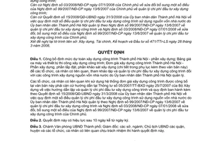 Quyết định 17/2008/QĐ-UBND công bố định mức dự toán XD công trình Hà Nội - phần xây dựng; Bảng giá ca máy và thiết bị thi công,Đơn giá và khảo sát XD