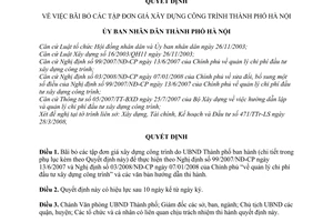 Quyết định  16/QĐ-UBND  bãi bỏ các tập đơn giá xây dựng công trình thành phố Hà Nội