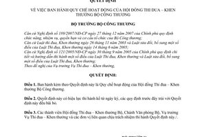 Quyết định  2033/QĐ-BCT  quy chế hoạt động của Hội đồng thi đua – khen thưởng Bộ Công Thương