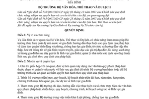 Quyết định  25/2008/QĐ-BVHTTDL  quy định chức năng, nhiệm vụ, quyền hạn và cơ cấu tổ chức của Vụ Gia đình