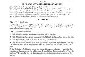 Quyết định 26/2008/QĐ-BVHTTDL  quy định chức năng, nhiệm vụ, quyền hạn và cơ cấu tổ chức của Vụ Thư viện