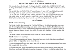 Quyết định  27/2008/QĐ-BVHTTDL  quy định chức năng, nhiệm vụ, quyền hạn và cơ cấu tổ chức của Cục Di sản văn hóa