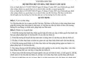Quyết định 28/2008/QĐ-BVHTTDL  quy định chức năng, nhiệm vụ, quyền hạn và cơ cấu tổ chức của Vụ Văn hóa dân tộc