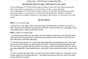 Quyết định 29/2008/QĐ-BVHTTDL  quy định chức năng, nhiệm vụ, quyền hạn và cơ cấu tổ chức của Vụ Khoa học, Công nghệ và Môi trường