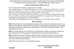 Quyết định 11/2008/QĐ-UBND mức hỗ trợ,cải thiện đời sống nhân dân, trợ giúp pháp