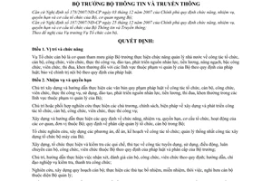 Quyết định  13/2008/QĐ-BTTTT quy định chức năng, nhiệm vụ, quyền hạn và cơ cấu tố chức của Vụ Tổ chức Cán bộ