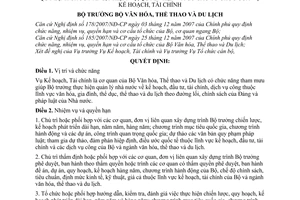Quyết định 24/2008/QĐ-BVHTTDL quy định chức năng, nhiệm vụ, quyền hạn và cơ cấu tổ chức của Vụ Kế hoạch, Tài chính