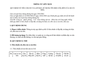 Thông tư liên tịch  02/2008/TTLT/CA-QP-YT-GTVT-KH&CN quy định tiêu chuẩn và lắp đặt, sử dụng tín hiệu còi, đèn của xe ưu tiên