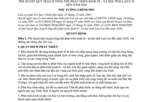 Quyết định  46/2008/QĐ-TTg  phê duyệt Quy hoạch tổng thể phát triển kinh tế - xã hội tỉnh Lào Cai đến năm 2020