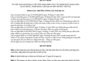 Quyết định  916/QĐ-TCHQ  quy chế tiếp nhận đơn yêu cầu kiếm soát hàng hóa xuất khẩu, nhập khẩu liên quan đến sở hữu trí tuệ