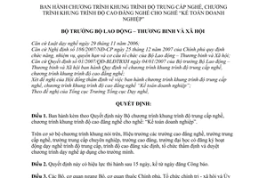 Quyết định 15/2008/QĐ-BLĐTBXH  Chương trình khung trình độ trung cấp nghề, chương trình khung trình độ cao đẳng nghề cho nghề “kế toán doanh nghiệp"