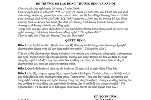Quyết định  22/2008/QĐ-BLĐTBXH  Chương trình khung trình độ trung cấp nghề, chương trình khung trình độ cao đẳng nghề cho nghề “thí nghiệm điện”