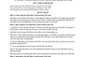 Quyết định  35/2008/QĐ-TTg  tổ chức và hoạt động của Quỹ Bảo vệ môi trường Việt Nam