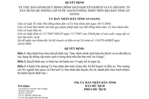 Quyết định 10/2008/QĐ-UBND quy định chính sách khuyến khích và ưu đãi đầu tư xây dựng hệ thống cấp nước sạch ở nông thôn  tỉnh An Giang