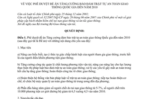 Quyết định  259/QĐ-TTg  phê duyệt Đề án tăng cường bảo đảm trật tự an toàn giao thông Quốc gia đến 2010