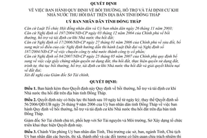 Quyết định  07/2008/QĐ-UBND quy định về bồi thường, hỗ trợ và tái định cư khi nhà nước thu hồi đất trên địa bàn tỉnh Đồng Tháp