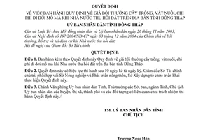 Quyết định  08/2008/QĐ-UBND  quy định về giá bồi thường cây trồng, vật nuôi, chi phí di dời mồ mả khi nhà nước thu hồi đất tỉnh Đồng Tháp
