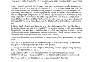 Thông báo 54/TB-VPCP ý kiến Phó Thủ tướng Nguyễn Sinh Hùng họp dự án nâng cấp mở rộng Quốc lộ 51 đường cao tốc Biên Hòa Vũng Tàu